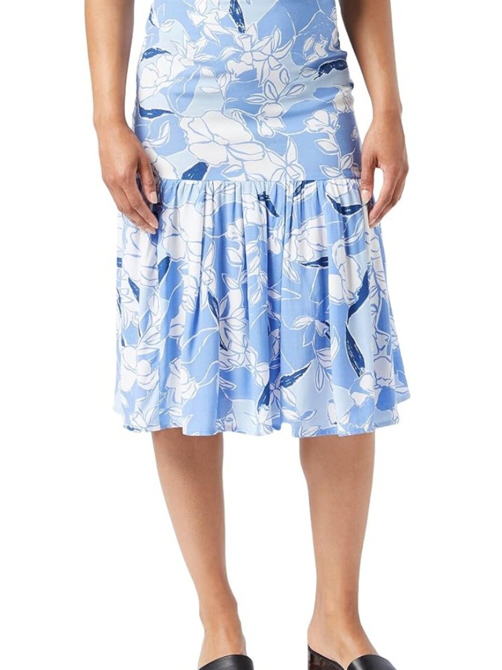 United Colors of Benetton Skirt Women 42 US 6 Blue White Floral Viscose Midi